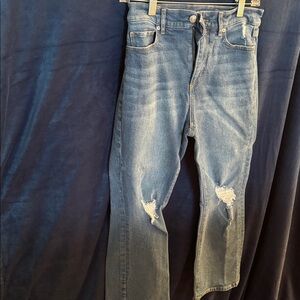 Distressed Blue Jeans Loft kick crop